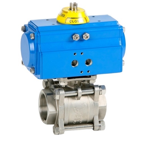The Genebre Art5025 actuated ball valve, three piece stainless steel valve with BSP threaded ends